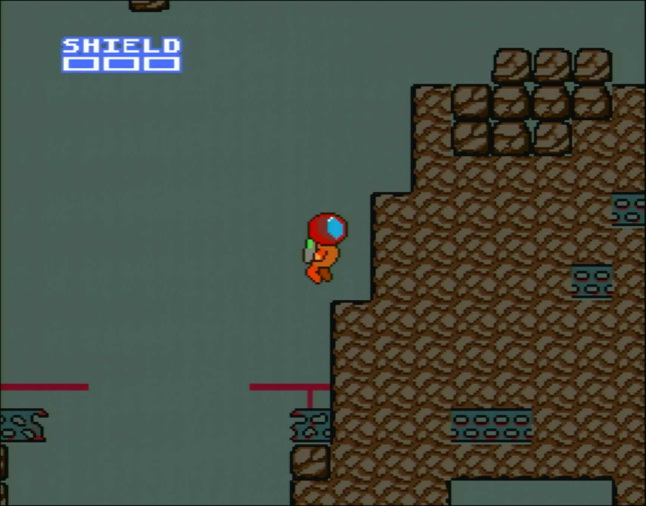 The player can jump onto a ledge of the large rock